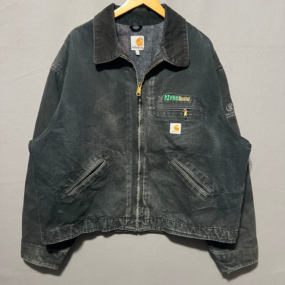 Carhartt Detroit Jacket Mens 2XL Black Duck Canvas Blanket Lined Made in USA J01
